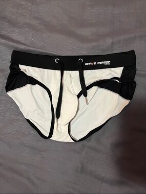 Brave Person Men’s Black & White Swim Trunks